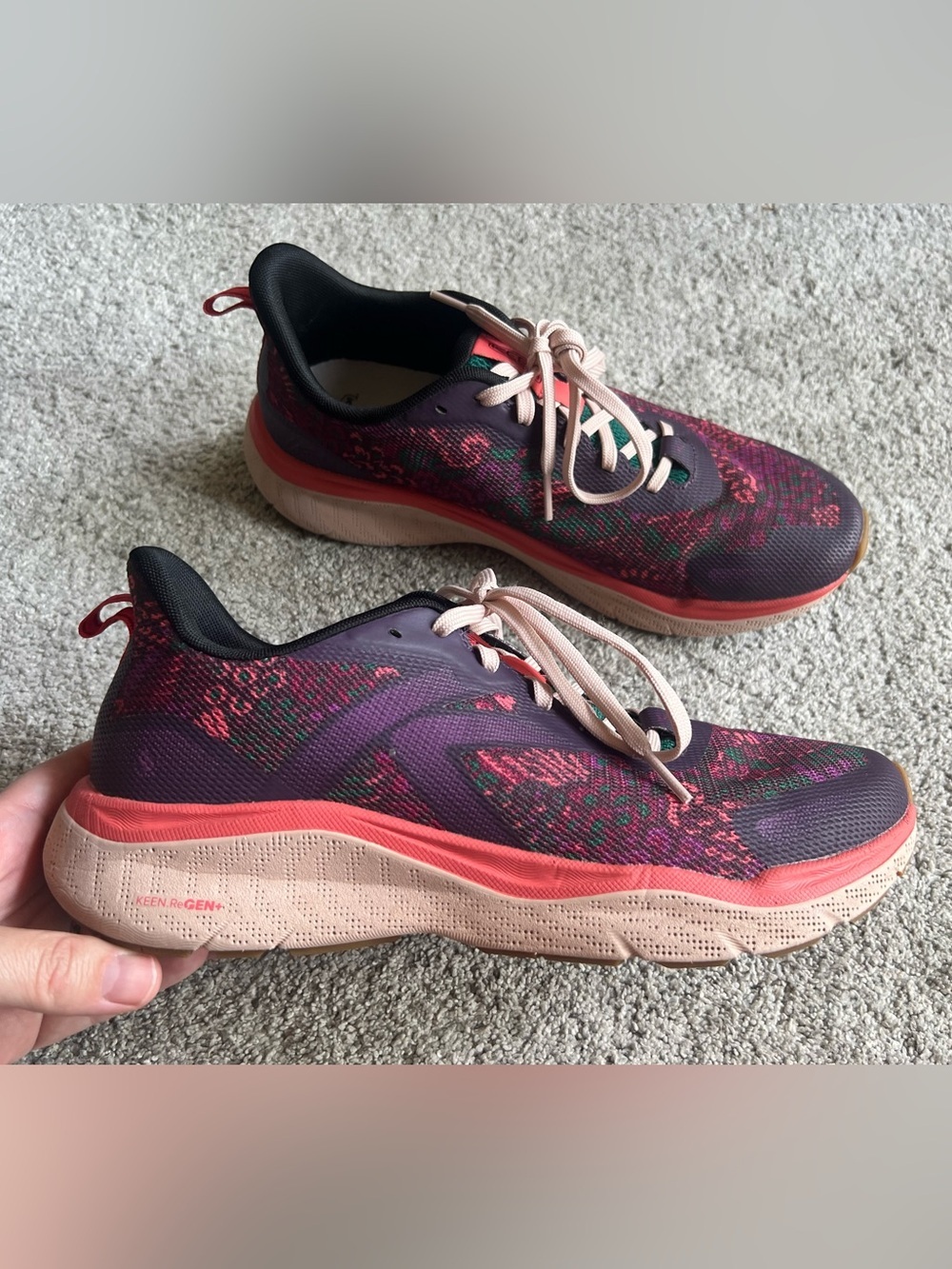 KEEN 1030369 Women's 10.5 Leiki Speed Hiking Shoes Plum Perfect/Floral Sneakers